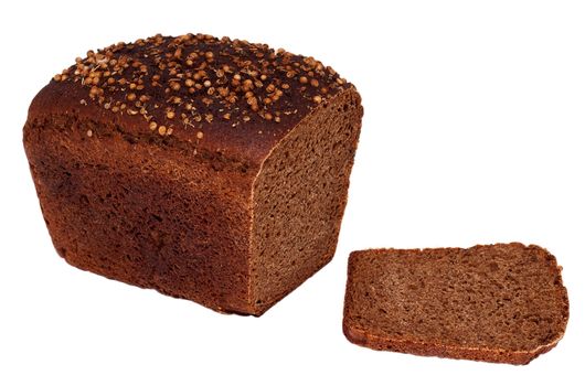 Rye bread gross with coriander seeds. Isolated on a white background.
