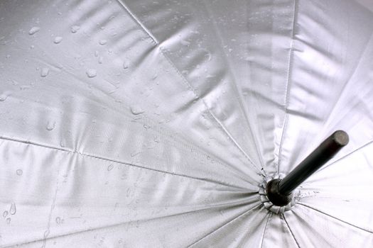 Closeup of wet silver umbrella