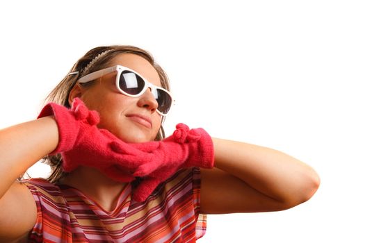 Modern looking young woman wearing sun glasses