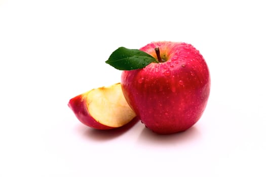 Red apple with warter drop on white background