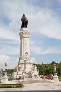 Marques Statue with Lion in Lisbon, Portugal