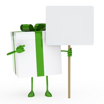 green white gift box hold a billboard