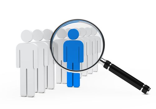 magnifying lens over teamwork series with leader