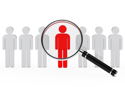 magnifying lens over teamwork series with leader