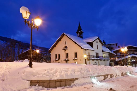 Ski Resort Megeve in French Alps at Night