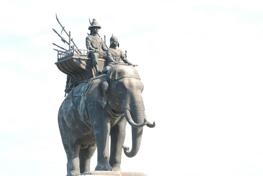 The elephant statue in the blue sky Monument of King Naresuan in Thailand. 