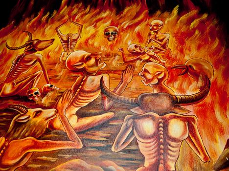 public art of hell from temple in Thailand country