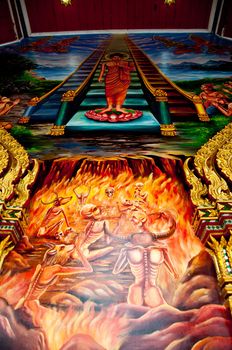 public art work of Buddha and hell from temple in Thailand country