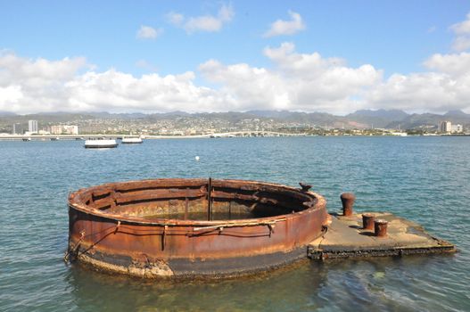 Gun turret at the USS Arizona Memorial at Pearl Harbor, Hawaii