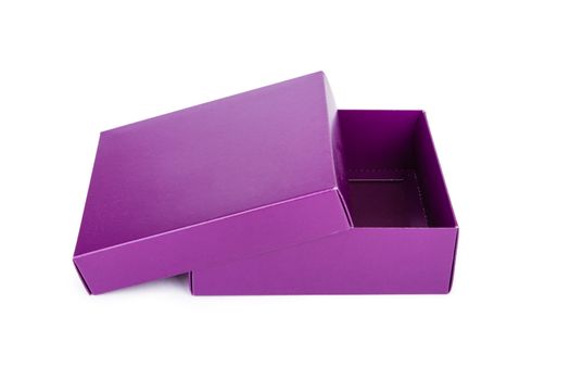 Open empty purple box, isolated on white background