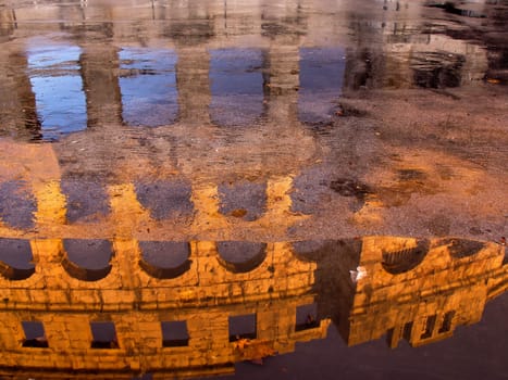 old roman colloseum in Pula Croatia after rain