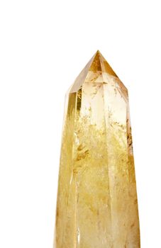 Detailed view of a natural citrine (yellow quartz) crystal