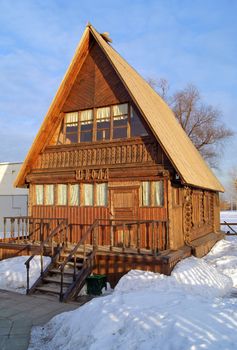 One room wooden schoolhouse in Russian style 