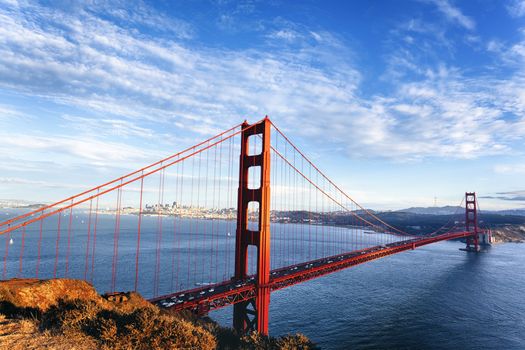 famous view of Golden Gate Bridge in San Francisco, California, USA 