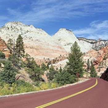 mountain road in Zion National Park in the fall 