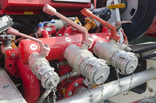  handles and valves of fire truck