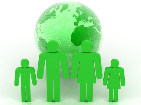 green earth with family on a white background