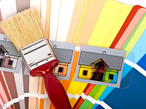 paint brush with houses in different colors