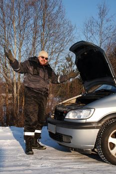 Broken car. In cold winter day deisel don't work.