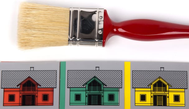 paint brush and houses in different colors