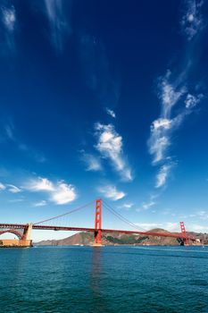 vertical view of Golden Gate Bridge in San Francisco, California, USA 