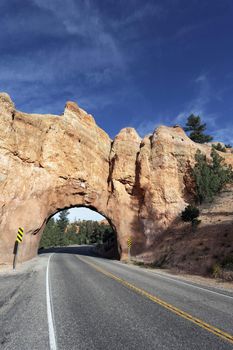 Road to Bryce Canyon National Park through tunnel, vertical view