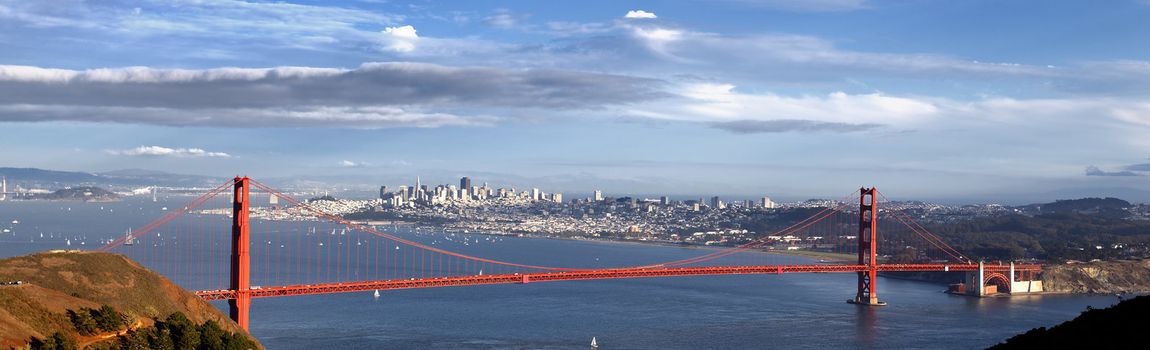 panoramic view of Golden Gate Bridge in San Francisco, California, USA 