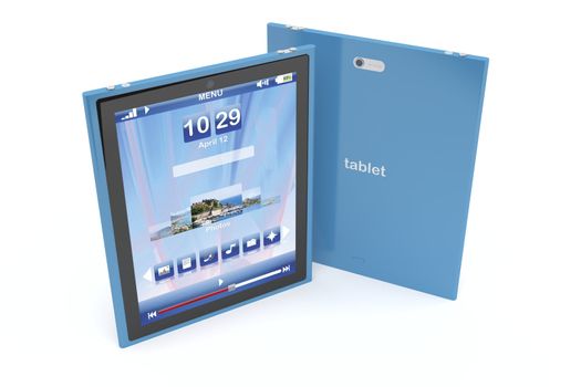 Blue tablet computers on white background