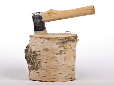 ax with handle stack in the chopped wood