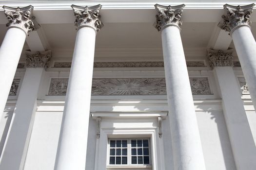 columns at the facade of the Lutheran Cathedral on Senate Square in Helsinki, Finland
