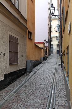 cityscape Stockholm, street in old town 