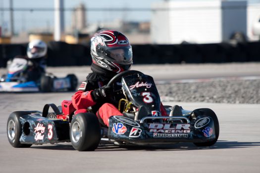 LAS VEGAS NEVADA - February 04: Go Kart race at the Las Vegas Speedway on May 12, 2008 in Las Vegas Nevada.