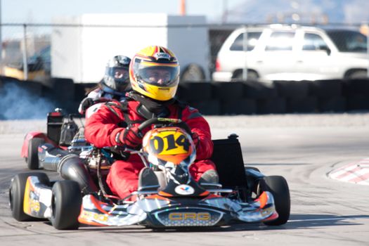 LAS VEGAS NEVADA - February 04: Go Kart race at the Las Vegas Speedway on May 12, 2008 in Las Vegas Nevada.