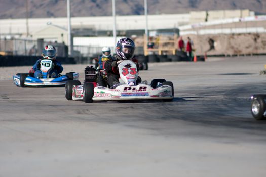 LAS VEGAS NEVADA - February 04: Go Kart race at the Las Vegas Speedway on May 12, 2008 in Las Vegas Nevada.