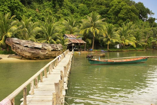Wooden jetty at local village, Ream National Park, Cambodia, Southeast Asia