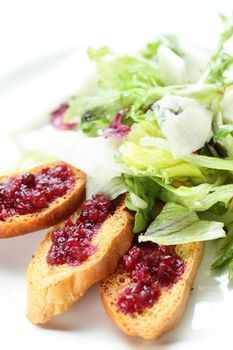 Fresh and tasty salad in white dish