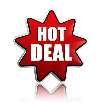 hot deal button - text in 3d red star label with white letters, business concept