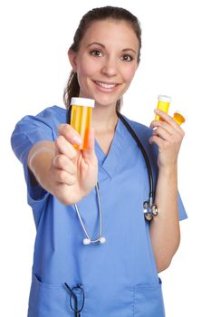 Medical nurse holding pills bottle