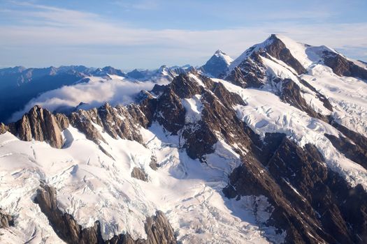 Aerial view of Mountain Cook Range Landscape with from Helicopter, New Zealand