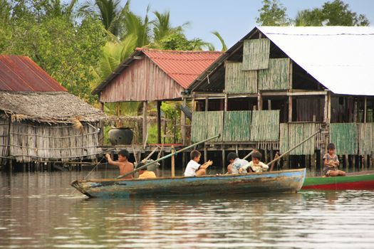 Kids fishing in Ream National Park, Cambodia, Southeast Asia