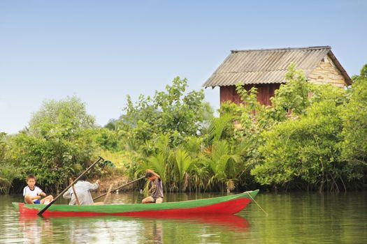 Kids fishing in Ream National Park, Cambodia, Southeast Asia