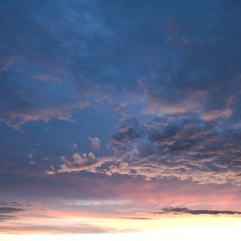 Beautiful blue and pink sky at dusk right after sunset.