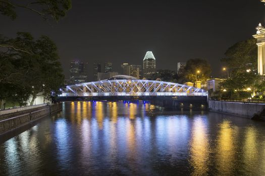 Singapore City Skyline by Anderson Bridge along Singapore River at Night