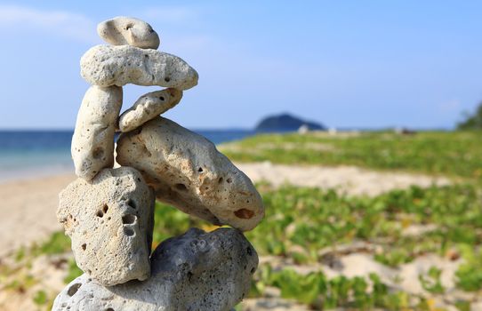 Balanced stones near the beach