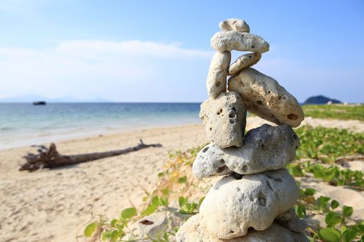 Balanced stones near the beach