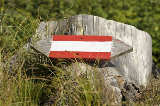 Wooden directional sign pointing to the right