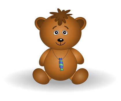 Toy teddy bear with a sweet on a neck