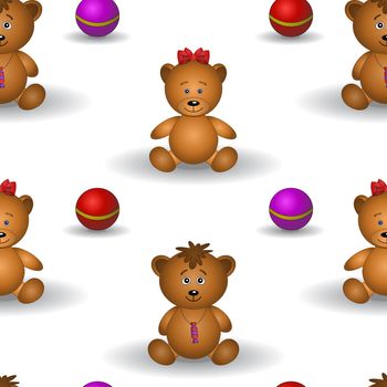 seamless background, teddy bears and balls