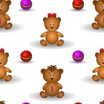 seamless background, teddy bears and balls