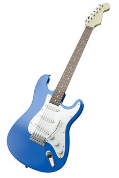 Blue electric guitar isolated on a white background. 3D render.